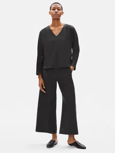 Eileen Fisher Limited Edition Soft Wool Flannel V-neck Top In Black
