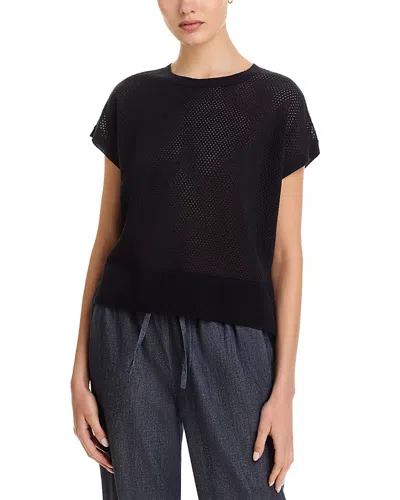 Eileen Fisher Linen & Cotton Crewneck Boxy Top In Black