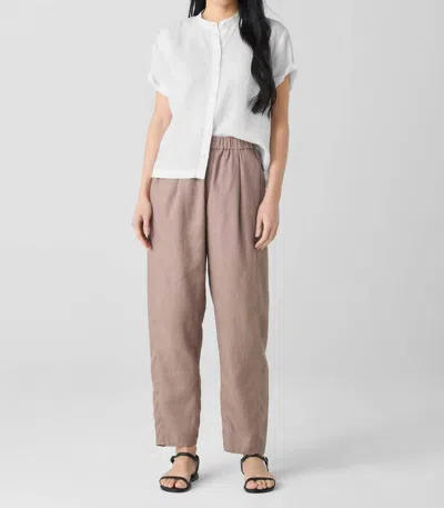 Eileen Fisher Linen Ankle Pleated Lantern Trouser In Cocoa In White