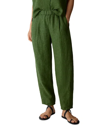 Eileen Fisher Linen Ankle Pleated Lantern Pants In Green