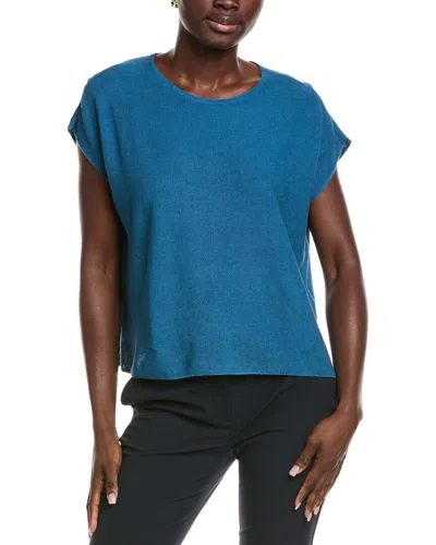 Eileen Fisher Linen-blend Boxy Sweater In Blue
