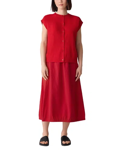 Eileen Fisher Linen Blend Crewneck Cardigan Sweater In Red