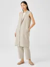Eileen Fisher Linen Blend Long Vest In Brown