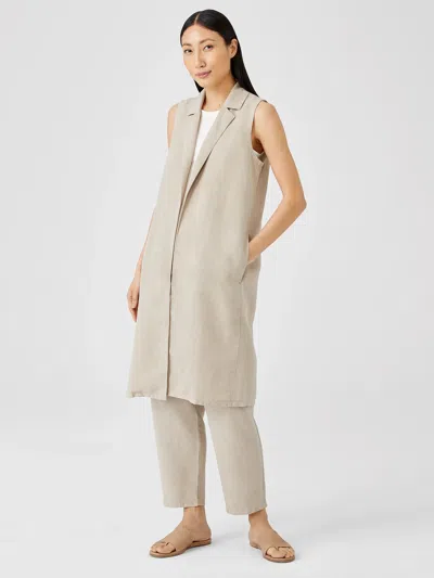 Eileen Fisher Linen Blend Long Vest In Brown