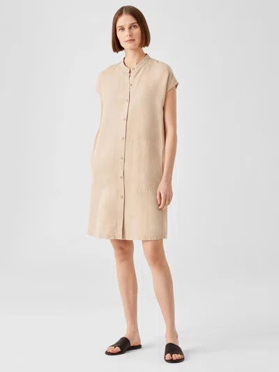 Eileen Fisher Linen Blend Mandarin Collar Shirtdress In Brown