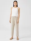 Eileen Fisher Linen Blend Pleated Tapered Pant In Brown
