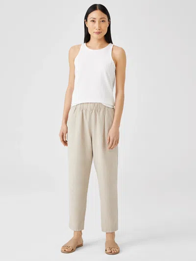 Eileen Fisher Linen Blend Pleated Tapered Pant In Brown