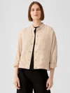 Eileen Fisher Linen Blend Stand Collar Jacket In Brown