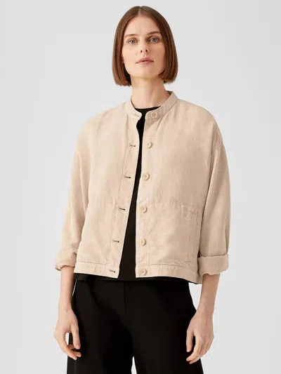 Eileen Fisher Linen Blend Stand Collar Jacket In Brown