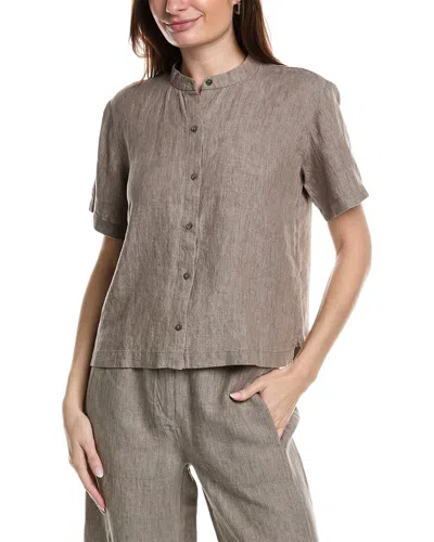 Eileen Fisher Linen Boxy Shirt In Brown