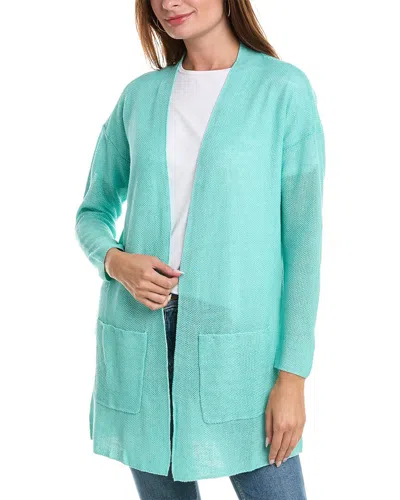 Eileen Fisher Linen-blend Long Cardigan In Blue