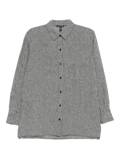 Eileen Fisher Puckered Organic Linen Classic Collar Shirt In Black