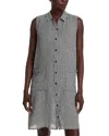 Eileen Fisher Gingham Sleeveless Organic Linen Shift Dress In Metallic