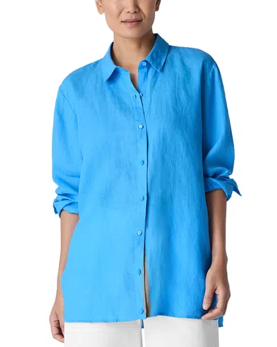 Eileen Fisher Linen Classic Collar Easy Shirt In Azure