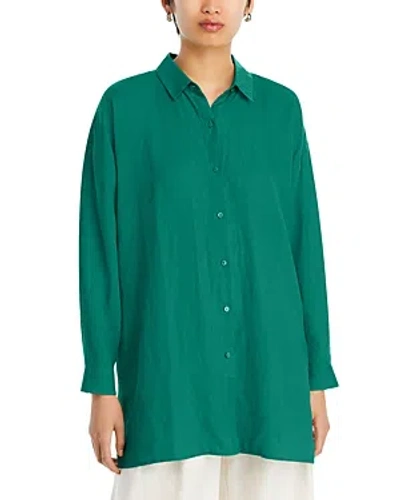 Eileen Fisher Linen Classic Collar Long Shirt In Green