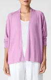 Eileen Fisher Linen Cotton High Collar Cardigan In French Lilac