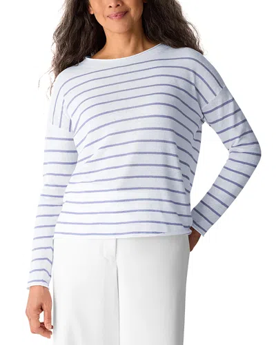Eileen Fisher Linen Cotton Jewel Neck Sweater In Blue