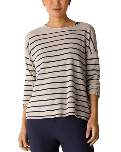 Eileen Fisher Linen Cotton Jewel Neck Sweater In White