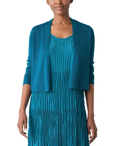 Eileen Fisher Linen Cotton Ribbed Cardigan In Dragonfly