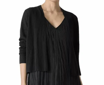 Eileen Fisher Linen Cotton Ribbed Cardigan In Black