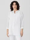 Eileen Fisher Linen Cotton Sheer Check Mandarin Collar Shirt In White