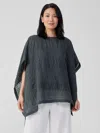 Eileen Fisher Linen Cotton Sheer Check Poncho In Blue