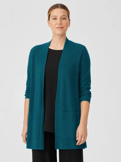 Eileen Fisher Linen Crepe Stretch Cardigan In Blue