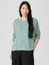 Eileen Fisher Linen Crepe Stretch Crew Neck Top In Green