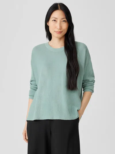 Eileen Fisher Linen Crepe Stretch Crew Neck Top In Green