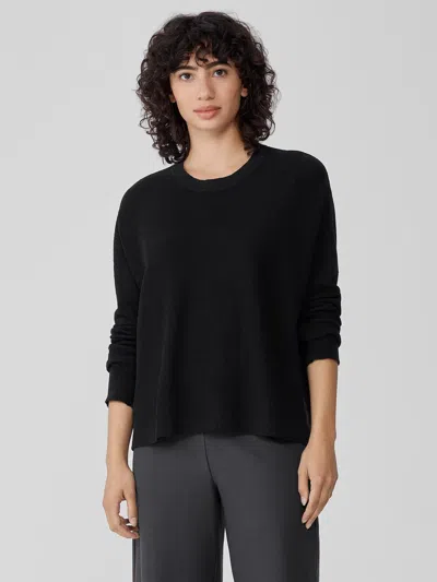 Eileen Fisher Linen Crepe Stretch Crew Neck Top In Black