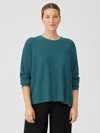 Eileen Fisher Linen Crepe Stretch Crew Neck Top In Green