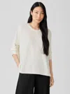 Eileen Fisher Linen Crepe Stretch Crew Neck Top In White