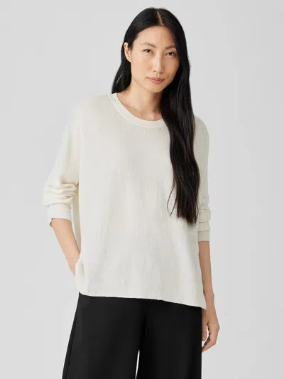 Eileen Fisher Linen Crepe Stretch Crew Neck Top In White
