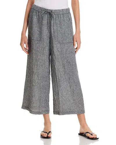 Eileen Fisher Linen Cropped Wide Leg Pants In Gray