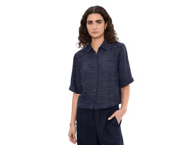 Eileen Fisher Linen Gauze Strata Classic Collar Shirt In Black