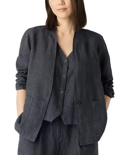 Eileen Fisher Linen High Collar Jacket In Graphite