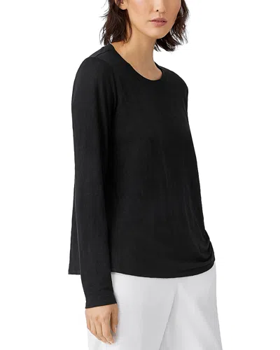 Eileen Fisher Linen Jersey Crewneck Tee In Black