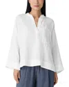 Eileen Fisher Linen Mandarin Collar Popover Top In White