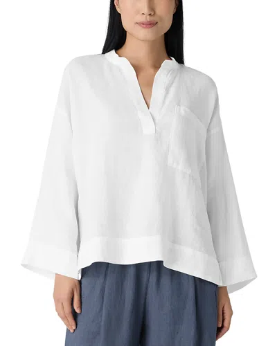 Eileen Fisher Linen Mandarin Collar Popover Top In White