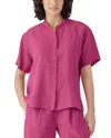 Eileen Fisher Short Sleeve Organic Linen Button-up Shirt In Geranium