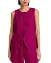 Eileen Fisher Linen Round Neck Long Vest In Purple