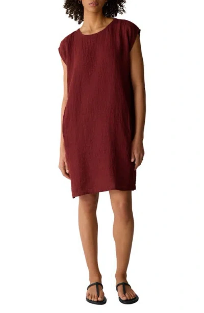 Eileen Fisher Linen Shift Dress In Burgundy
