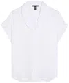 Eileen Fisher Cuffed Cap Sleeve Organic Linen Top In White