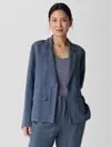 Eileen Fisher Notch Collar Linen And Silk Blazer In Blue