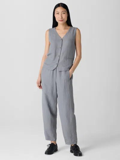 Eileen Fisher Washed Organic Linen Delave Wide Trouser Pant In Gray