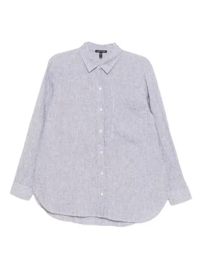 Eileen Fisher Linen Striped Shirt In Gray