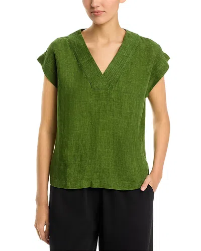 Eileen Fisher Linen V-neck Top In Green