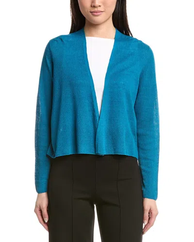 Eileen Fisher Linen-blend Cardigan In Blue