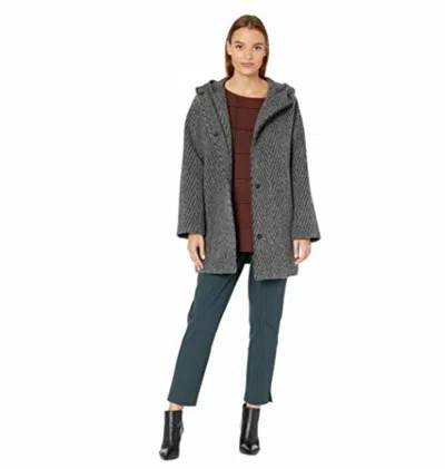 Pre-owned Eileen Fisher Lofty Alpaca-wool Hooded Chevron Coat Ash Gray Made In Peru Sz M