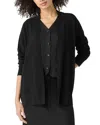 Eileen Fisher Organic Linen Blend Open Front Cardigan In Black